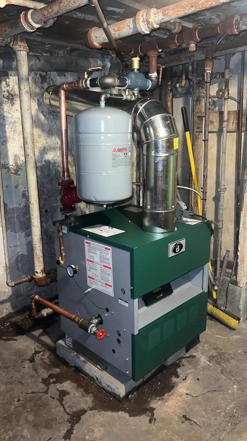 Boiler serviced by a Pro Comfort Solutions technician in a Chicago basement